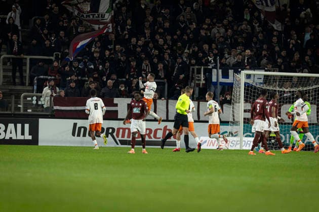 FOOTBALL: Coupe de France 16e de finale FC Metz vs Montpellier - 11 01 2026 Stade Saint-Symphorien. Metz Joie des joueurs de l equipe de Montpellier apres le but de Savanier Teji 11 but  Copyright: xelyxandroxcegarrax