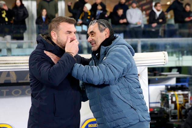 Verona™s head coach Paolo Zanetti Lazio™s head coach Maurizio Sarri during the Serie A soccer match between Hellas Verona and Lazio at the Bentegodi Stadium in Verona, north west Italy - Sunday , January 11 , 2026. - Soccer .  Copyright: xPaolaxGarbuio Lapressex
