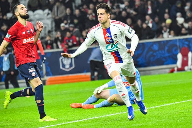 FOOTBALL : Lille OSC vs Olympique Lyonnais - Coupe de France - 16e de finale - 11 01 2026 Joie des joueurs de l™OL aprÃ s le but de Afonso Moreira (OL) Villeneuve d AscqFrance  Copyright: xBaptistexAutissierx
