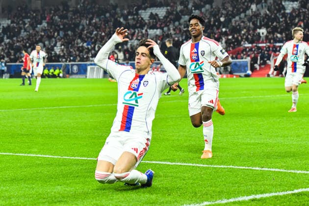 FOOTBALL : Lille OSC vs Olympique Lyonnais - Coupe de France - 16e de finale - 11 01 2026 Joie des joueurs de l™OL aprÃ s le but de Afonso Moreira (OL) Villeneuve d AscqFrance  Copyright: xBaptistexAutissierx
