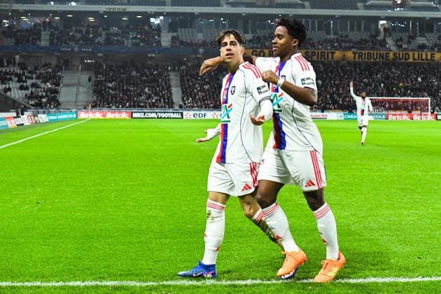 FOOTBALL : Lille OSC vs Olympique Lyonnais - Coupe de France - 16e de finale - 11 01 2026 Joie des joueurs de l™OL aprÃ s le but de Afonso Moreira (OL) Villeneuve d AscqFrance  Copyright: xBaptistexAutissierx