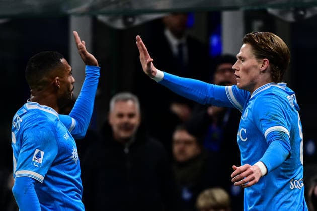 Inter Milan v Napoli - Italian Serie A MILAN, ITALY - JANUARY 11: Scott McTominay of SSC Napoli celebrates after scoring his team first goal during the Italian Serie A football match Inter Milan vs Napoli at San Siro Stadium in Milan, Italy on January 11, 2026 Piero Cruciatti Anadolu Milan Italy. Editorial use only. Please get in touch for any other usage.  Copyright: x2026xAnadoluxPieroxCruciattix