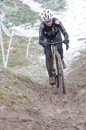 11.01.2026 Deutsche Meisterschaft Rad-Cross Bensheim Deutsche Radcross Meisterschaft 2026 hier die Führende im Rennen Elite Frauen auf der letzten Runde Judith KRAHL (Nr 1 Rose Racing Circel) Siegerin Deutsche Meisterin Bensheim Hessen Deutschland