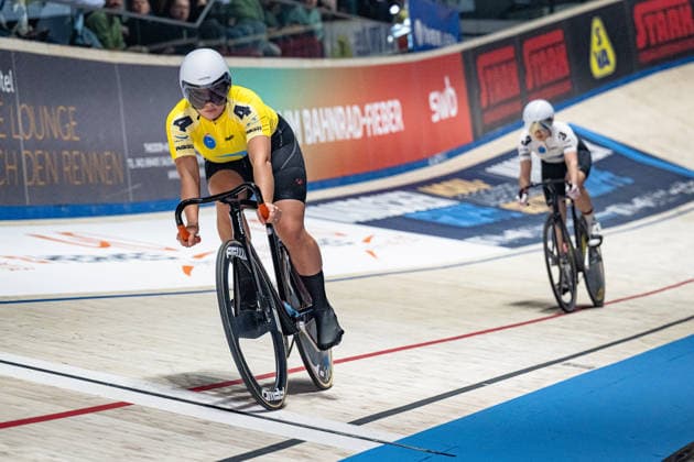 WEBER Amy, GERAERTS Lonneke: Sixdays Bremen 2026 Team 3 - BOBRINK - WEBER Amy ( GER ) - Team 4 - VELO TRACK - GERAERTS Lonneke ( NED ) Querformat - quer - horizontal - Landscape - Event Veranstaltung: Sixdays Bremen 2026 - Category Kategorie: Cycling - Track cycling, Rad, Radsport, Bahnrad, Bahn Sixdays - Elite Women - Location Ort: Europe Germany - Bremen - ÖVB Arena - Discipline: Sprint - Distance: ... m - Date Datum: 11.01.2026 Sunday Day 3 -