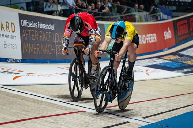 GILL Archie, FÖRSTEMANN Robert: Sixdays Bremen 2026 Team 4 - VELO TRACK - GILL Archie ( GBR ) - Team 1 - BOBRINK - FÖRSTEMANN Robert ( GER ) Querformat - quer - horizontal - Landscape - Event Veranstaltung: Sixdays Bremen 2026 - Category Kategorie: Cycling - Track cycling, Rad, Radsport, Bahnrad, Bahn Sixdays - Elite Men - Location Ort: Europe Germany - Bremen - ÖVB Arena - Discipline: Sprint - Distance: ... m - Date Datum: 11.01.2026 Sunday Day 3 -