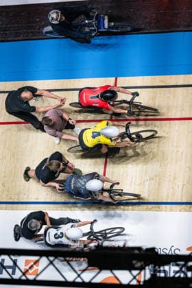 PRÖPSTER Alessa Catriona, EDMUNDS Rhian, WEBER Amy, GERAERTS Lonneke: Sixdays Bremen 2026 Team 1 - BOBRINK - PRÖPSTER Alessa Catriona ( GER ) - Team 2 - VELO TRACK - EDMUNDS Rhian ( GBR ) - Team 3 - BOBRINK - WEBER Amy ( GER ) - Team 4 - VELO TRACK - GERAERTS Lonneke ( NED ) Team 2 - ZIJLAARD Ron ( NED ) - Pacemaker - Hochformat - Hoch - Vertikal - Portrait - Event Veranstaltung: Sixdays Bremen 2026 - Category Kategorie: Cycling - Track cycling, Rad, Radsport, Bahnrad, Bahn Sixdays - Elite Women - Location Ort: Europe Germany - Bremen - ÖVB Arena - Discipline: Keirin - Distance: ... m - Date Datum: 11.01.2026 Sunday Day 3 -