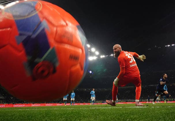 (260112) -- MILAN, Jan. 12, 2026 -- Napoli s goalkeeper Vanja Milinkovic-Savic (2nd R) fails to save the penalty goal of Inter Milan s Hakan Calhanoglu (1st R) during a Serie A football match between Inter Milan and Napoli in Milan, Italy, Jan. 11, 2026. (Photo by Xinhua) (SP)ITALY-MILAN-FOOTBALL-SERIE A-INTER MILAN VS NAPOLI AlbertoxLingria 