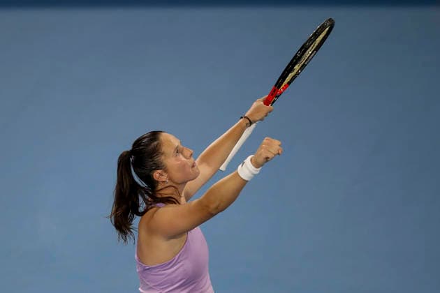 TENNIS ADELAIDE INTERNATIONAL, Daria Kasatkina of Australia celebrates victory in her match against Maria Sakkari of Greece during the Adelaide International at Memorial Drive Tennis Club in in Adelaide, Monday, January 12, 2026. ( NO ARCHIVING, EDITORIAL USE ONLY ADELAIDE SOUTH AUSTRALIA AUSTRALIA  Copyright: xMATTxTURNERx 20260112164952024088