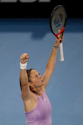 TENNIS ADELAIDE INTERNATIONAL, Daria Kasatkina of Australia celebrates victory in her match against Maria Sakkari of Greece during the Adelaide International at Memorial Drive Tennis Club in in Adelaide, Monday, January 12, 2026. ( NO ARCHIVING, EDITORIAL USE ONLY ADELAIDE SOUTH AUSTRALIA AUSTRALIA  Copyright: xMATTxTURNERx 20260112174925536006