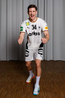 Hannover: Handball - EM 2026 - Deutschland - Pressekonferenz Rune Dahmke (Deutschland) Jubel Freude Emotion Hannover Deutschland