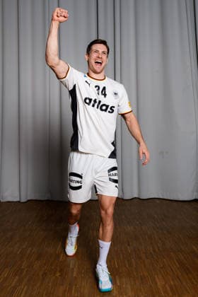 Hannover: Handball - EM 2026 - Deutschland - Pressekonferenz Rune Dahmke (Deutschland) Jubel Freude Emotion Hannover Deutschland