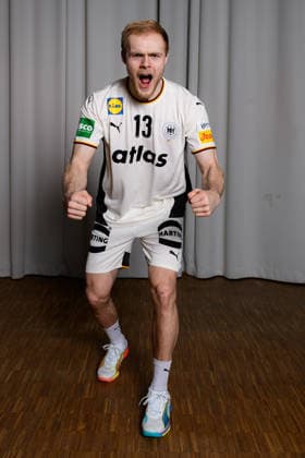 Hannover: Handball - EM 2026 - Deutschland - Pressekonferenz Matthes Langhoff (Deutschland) Jubel Freude Emotion Hannover Deutschland