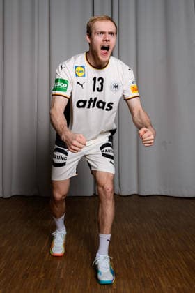 Hannover: Handball - EM 2026 - Deutschland - Pressekonferenz Matthes Langhoff (Deutschland) Jubel Freude Emotion Hannover Deutschland