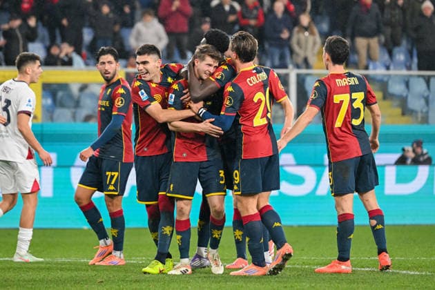 Genoa™s Morten Frendrup celebrates after scoring a goal for his team during the Serie A soccer match between Genoa and Cagliari at the Luigi Ferraris Stadium in Genoa, Italy - Monday, January 12, 2026. - Soccer .  Copyright: xTanoxPecoraro LaPressex