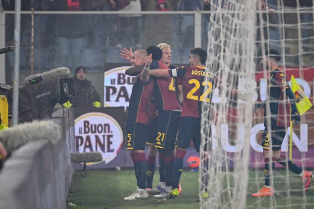 Genoa™s Leo Skiri Ostigard celebrates after scoring a goal for his team during the Serie A soccer match between Genoa and Cagliari at the Luigi Ferraris Stadium in Genoa, Italy - Monday, January 12, 2026. - Soccer .  Copyright: xTanoxPecoraro LaPressex