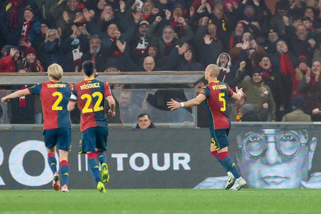 Genoa™s Leo Skiri Ostigard celebrates after scoring a goal for his team during the Serie A soccer match between Genoa and Cagliari at the Luigi Ferraris Stadium in Genoa, Italy - Monday, January 12, 2026. - Soccer .  Copyright: xTanoxPecoraro LaPressex