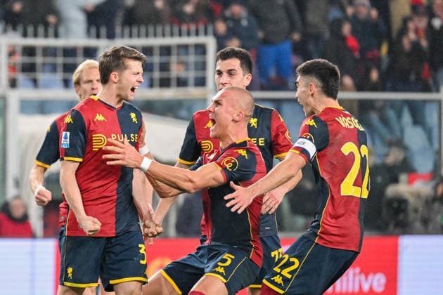 Genoa™s Morten Frendrup celebrates after scoring a goal for his team during the Serie A soccer match between Genoa and Cagliari at the Luigi Ferraris Stadium in Genoa, Italy - Monday, January 12, 2026. - Soccer .  Copyright: xTanoxPecoraro LaPressex