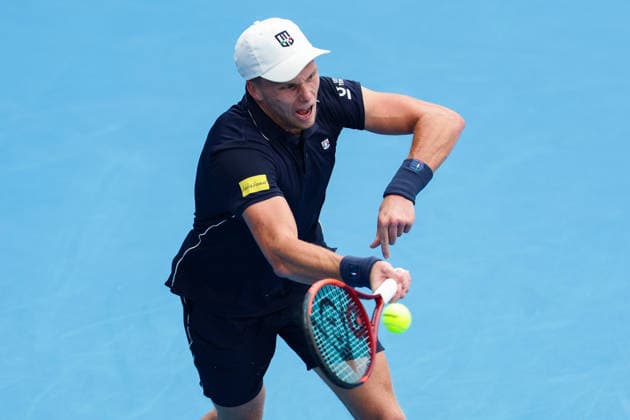 USA™s Jenson Brooksby during Round 32 Singles Men™s ASB Classic Tennis Tournament at Manuka Doctor Arena, Auckland, New Zealand on Monday 12 January 2026. Photo: Joshua Devenie z Copyright: xx