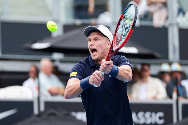 USA™s Jenson Brooksby during Round 32 Singles Men™s ASB Classic Tennis Tournament at Manuka Doctor Arena, Auckland, New Zealand on Monday 12 January 2026. Photo: Joshua Devenie z Copyright: xx