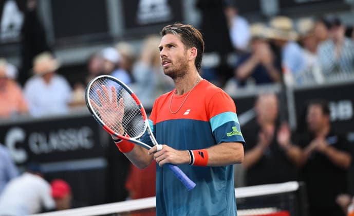 Great Britain™s Cameron Norrie during his first round singles match at the ASB Classic Men™s ATP, Tennis Herren 250 tennis tournament at Manuka Doctor Arena, Auckland,New Zealand. Monday 12 January 2026. Photo: Andrew Cornaga z Auckland New Zealand Copyright: xAndrewxCornaga x