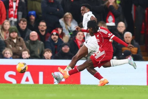 Jeremie Frimpong of Liverpool scores to make it 2-0 and celebrates Liverpool v Barnsley, Emirates FA Cup, Third Round, Football, Anfield, Liverpool, UK - 12 Jan 2026Liverpool Anfield United Kingdom EDITORIAL USE ONLY No use with unauthorised audio, video, data, fixture lists, club league logos or live services. Online in-match use limited to 120 images, no video emulation. No use in betting, games or single club league player publications. Copyright: xPaulxCurrie Shutterstockx 16246339au