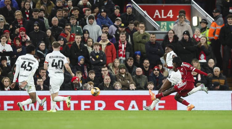 Liverpool v Barnsley, FA Cup, 3rd Round 12.01.26 Liverpool v Barnsley, FA Cup, 3rd Round Bradley Ormesher The Times Jeremie Frimpong of Liverpool scores and celebrates scoring his teams 2nd goal  Copyright: xBradleyxOrmesherx NINTCHDBPICT001051143589