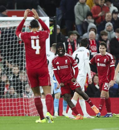 Liverpool v Barnsley, FA Cup, 3rd Round 12.01.26 Liverpool v Barnsley, FA Cup, 3rd Round Bradley Ormesher The Times Jeremie Frimpong of Liverpool scores and celebrates scoring his teams 2nd goal  Copyright: xBradleyxOrmesherx NINTCHDBPICT001051144210