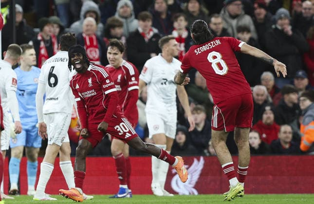 Liverpool v Barnsley, FA Cup, 3rd Round 12.01.26 Liverpool v Barnsley, FA Cup, 3rd Round Bradley Ormesher The Times Jeremie Frimpong of Liverpool scores and celebrates scoring his teams 2nd goal  Copyright: xBradleyxOrmesherx NINTCHDBPICT001051144258