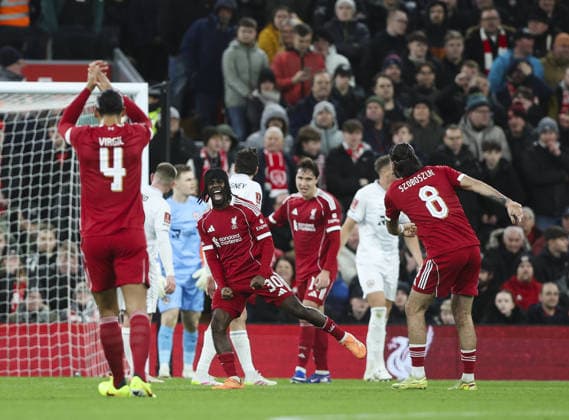 Liverpool v Barnsley, FA Cup, 3rd Round 12.01.26 Liverpool v Barnsley, FA Cup, 3rd Round Bradley Ormesher The Times Jeremie Frimpong of Liverpool scores and celebrates scoring his teams 2nd goal  Copyright: xBradleyxOrmesherx NINTCHDBPICT001051144316