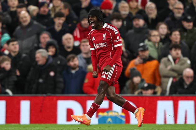 Emirates FA Cup Third Round Liverpool v Barnsley Jeremie Frimpong of Liverpool scores to make it 2-0 during the Emirates FA Cup Third Round match Liverpool vs Barnsley at Anfield, Liverpool, United Kingdom, 12th January 2026 (Photo by Alfie Cosgrove News Images) Liverpool Anfield Merseyside United Kingdom Copyright: xAlfiexCosgrove NewsxImagesx