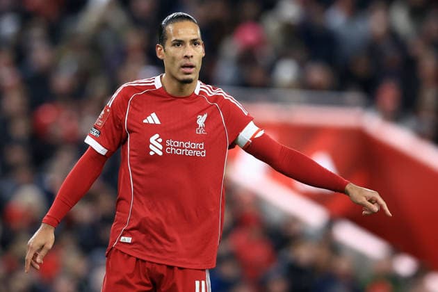 Liverpool, England, 12th January 2026. Virgil van Dijk of Liverpool during the Liverpool vs Barnsley FA Cup match at Anfield, Liverpool. Picture credit should read: Jessica Hornby Sportimage EDITORIAL USE ONLY. No use with unauthorised audio, video, data, fixture lists, club league logos or live services. Online in-match use limited to 120 images, no video emulation. No use in betting, games or single club league player publications. SPI_086_JH_Liverpool_Barnsley SPI-4444-0086