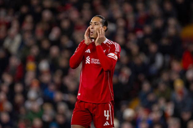 Football - FA Cup - 3rd Round - Liverpool FC v Barnsley FC LIVERPOOL, ENGLAND - Monday, January 12, 2026: Liverpool s captain Virgil van Dijk reacts to seeing his header go wide during the FA Cup 3rd Round match between Liverpool FC and Barnsley FC at Anfield. (Photo by David Rawcliffe Propaganda) LIVERPOOL Anfield MERSEYSIDE ENGLAND  Copyright: xPropagandaxPhotoxAgencyx P2026-01-12-Liverpool_Barnsley-71
