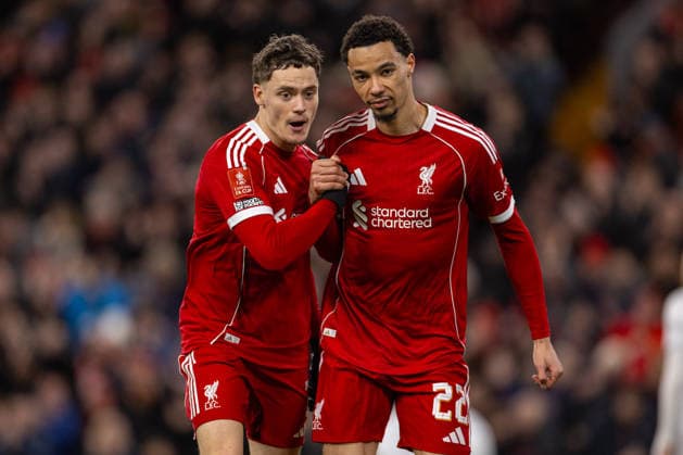 Football - FA Cup - 3rd Round - Liverpool FC v Barnsley FC LIVERPOOL, ENGLAND - Monday, January 12, 2026: Liverpool s (L-R) Florian Wirtz celebrates with team-mate Hugo Ekitike, who gave the assist, after scoring his side s third goal during the FA Cup 3rd Round match between Liverpool FC and Barnsley FC at Anfield. (Photo by David Rawcliffe Propaganda) LIVERPOOL Anfield MERSEYSIDE ENGLAND  Copyright: xPropagandaxPhotoxAgencyx P2026-01-12-Liverpool_Barnsley-86
