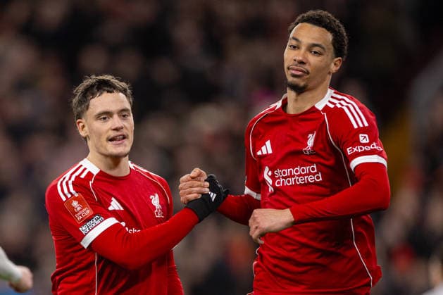 Football - FA Cup - 3rd Round - Liverpool FC v Barnsley FC LIVERPOOL, ENGLAND - Monday, January 12, 2026: Liverpool s (L-R) Florian Wirtz celebrates with team-mate Hugo Ekitike, who gave the assist, after scoring his side s third goal during the FA Cup 3rd Round match between Liverpool FC and Barnsley FC at Anfield. (Photo by David Rawcliffe Propaganda) LIVERPOOL Anfield MERSEYSIDE ENGLAND  Copyright: xPropagandaxPhotoxAgencyx P2026-01-12-Liverpool_Barnsley-87