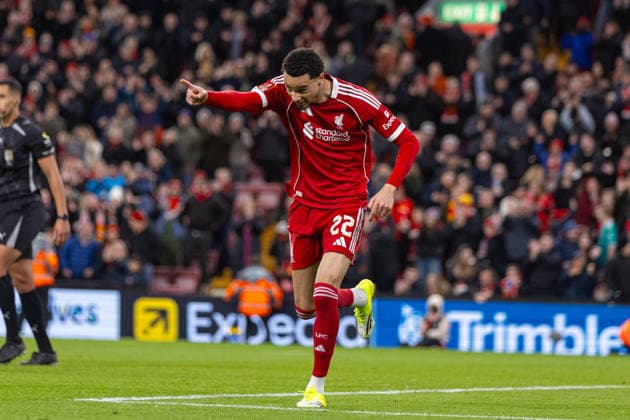 Football - FA Cup - 3rd Round - Liverpool FC v Barnsley FC LIVERPOOL, ENGLAND - Monday, January 12, 2026: Liverpool s Hugo Ekitike celebrates after scoring his side s fourth goal during the FA Cup 3rd Round match between Liverpool FC and Barnsley FC at Anfield. (Photo by David Rawcliffe Propaganda) LIVERPOOL Anfield MERSEYSIDE ENGLAND  Copyright: xPropagandaxPhotoxAgencyx P2026-01-12-Liverpool_Barnsley-109