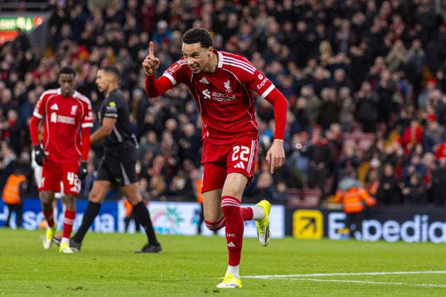 Football - FA Cup - 3rd Round - Liverpool FC v Barnsley FC LIVERPOOL, ENGLAND - Monday, January 12, 2026: Liverpool s Hugo Ekitike celebrates after scoring his side s fourth goal during the FA Cup 3rd Round match between Liverpool FC and Barnsley FC at Anfield. (Photo by David Rawcliffe Propaganda) LIVERPOOL Anfield MERSEYSIDE ENGLAND  Copyright: xPropagandaxPhotoxAgencyx P2026-01-12-Liverpool_Barnsley-110