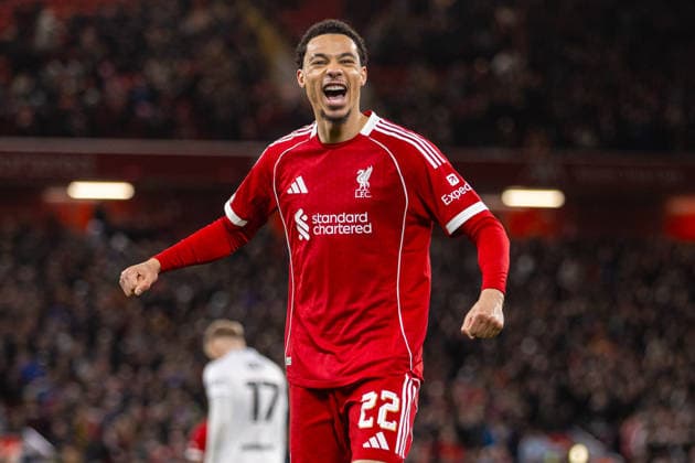 Football - FA Cup - 3rd Round - Liverpool FC v Barnsley FC LIVERPOOL, ENGLAND - Monday, January 12, 2026: Liverpool s Hugo Ekitike celebrates after scoring his side s fourth goal during the FA Cup 3rd Round match between Liverpool FC and Barnsley FC at Anfield. (Photo by David Rawcliffe Propaganda) LIVERPOOL Anfield MERSEYSIDE ENGLAND  Copyright: xPropagandaxPhotoxAgencyx P2026-01-12-Liverpool_Barnsley-115