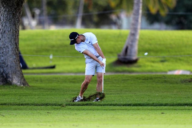 January 12, 2026 - Collin Morikawa hits from the 8th fairway during a Practice Round prior to the 2026 Sony Open in Hawaii at Waialae Country Club in Honolulu, HI - CSM Honolulu USA - ZUMAc04_ 20260112_zma_c04_013 Copyright: xAndrewxLeex
