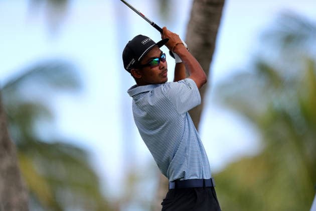 January 12, 2026 - Anson Cabello tracks his shot after teeing off on the 7th tee during a Practice Round prior to the 2026 Sony Open in Hawaii at Waialae Country Club in Honolulu, HI - CSM Honolulu USA - ZUMAc04_ 20260112_zma_c04_025 Copyright: xAndrewxLeex