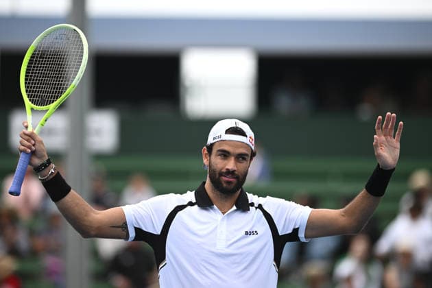 TENNIS KOOYONG CLASSIC, Matteo Berrettini of Italy celebrates defeating Learner Tien of the US during the Kooyong Classic at the Kooyong Lawn Tennis Club in Melbourne, Tuesday, January 13, 2026. ( NO ARCHIVING, EDITORIAL USE ONLY MELBOURNE VICTORIA AUSTRALIA  Copyright: xJOELxCARRETTx 20260113176245632260