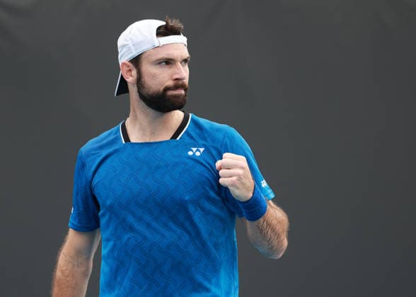 Jurij Rodionov (AUT) macht die Faust und jubelt,Jubel, Freude,Emotion, Australian Open 2026 Qualifikation, Melbourne Park, Melbourne, Victoria, Australia. Copyright: xJuergenxHasenkopfx