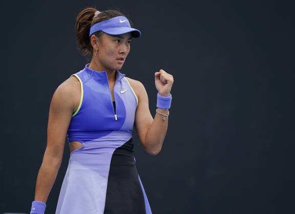 (260113) -- MELBOURNE, Jan. 13, 2026 -- Yuan Yue of China celebrates after winning the women s singles qualifying 1st round match against Louisa Chirico of the United States at Australian Open tennis tournament in Melbourne, Australia, Jan. 13, 2026. (Photo by Xinhua) (SP)AUSTRALIA-MELBOURNE-TENNIS-AUSTRALIAN OPEN-WOMEN S SINGLES-QUALIFYING WangxShen 