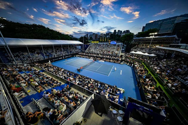 General view of play during a Men s singles match of the ASB Classic Men™s ATP, Tennis Herren 250 tennis tournament at Manuka Doctor Arena, Auckland, New Zealand on Tuesday 13 January 2026. Photo credit: Alan Lee Auckland New Zealand Copyright: xAlanxLeex xx