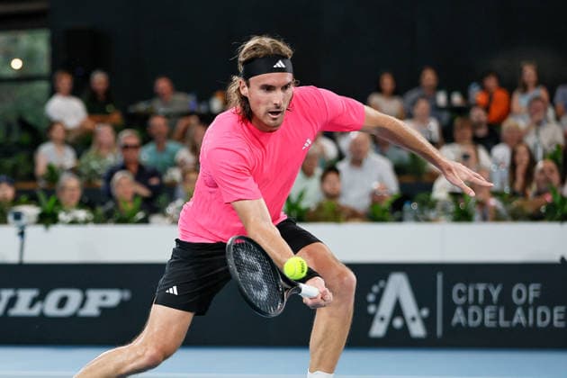 January 13, 2026, Adelaide, South Australia, Australia: STEFANOS TSITSIPAS of Greece in action in his first round match against A. VUKIC of Australia, during the 2026 Adelaide International Tennis Tournament Adelaide Australia - ZUMAw216 20260113_zsp_w216_104 Copyright: xMarkxWilloughbyx