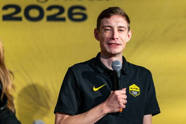 Danish Jonas Vingegaard Hansen pictured during the team presentation of the Team Visma-Lease a Bike cycling team in Alicante, Spain, Tuesday 13 January 2026. DAVIDxPINTENS  x155609142x