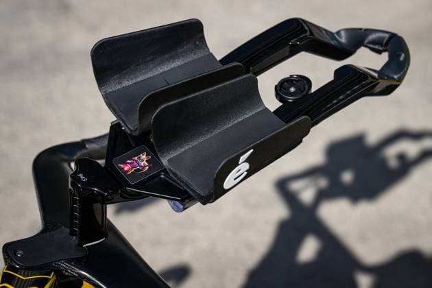 Cockpit of TT bike of Belgian Wout van Aert pictured during the team presentation of the Team Visma-Lease a Bike cycling team in Alicante, Spain, Tuesday 13 January 2026. DAVIDxPINTENS  x155610168x