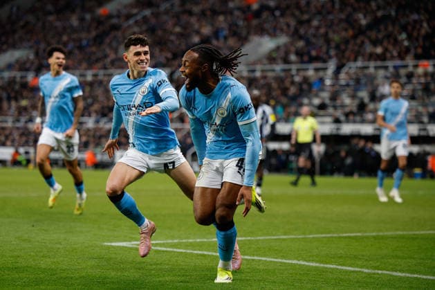 Newcastle United v Manchester City, EFL Cup, Semi Final First Leg Antoine Semenyo of Manchester City celebrates scoring his sides first goal of the match 0-1 during the Carabao Cup semi final leg 1 of 2 match between Newcastle United and Manchester City at St. James s Park, Newcastle, UK on 13 January 2026. Newcastle St. James s Park Tyne and Wear UK Editorial use only DataCo restrictions apply See www.football-dataco.com , Copyright: xCraigxCowanx PSI-23567-0080