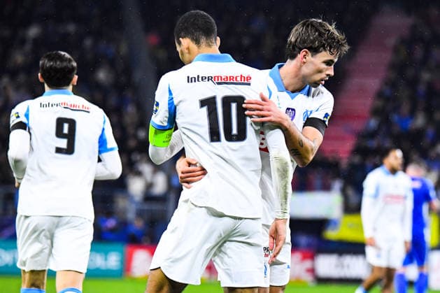 FOOTBALL : Bayeux FC vs Olympique de Marseille - Coupe de France - 16e de finale - 13 01 2026 Joie des joueurs de l™OM aprÃ s le 2e but de Amine Gouiri (OM) CaenFrance  Copyright: xBaptistexAutissierx