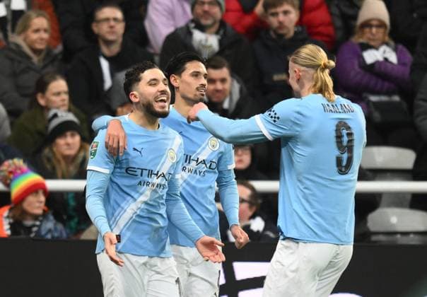 Rayan Cherki of Manchester City celebrates scoring their second goal Newcastle United v Manchester City, EFL Carabao Cup, Semi Final, First Leg, Football, St James Park, Newcastle, UK - 13 Jan 2026Newcastle St James Park United Kingdom EDITORIAL USE ONLY No use with unauthorised audio, video, data, fixture lists, club league logos or live services. Online in-match use limited to 120 images, no video emulation. No use in betting, games or single club league player publications.  Copyright: xRichardxLee Shutterstockx 16302979cp