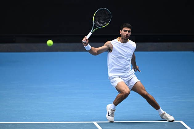 TENNIS AUSTRALIAN OPEN PRACTICE, Carlos Alcaraz of Spain during practice sessions ahead of the Australian Open tennis tournament at Melbourne Park in Melbourne, Wednesday, January 14, 2026. ( NO ARCHIVING, EDITORIAL USE ONLY MELBOURNE VICTORIA AUSTRALIA  Copyright: xJOELxCARRETTx 20260114179249942322